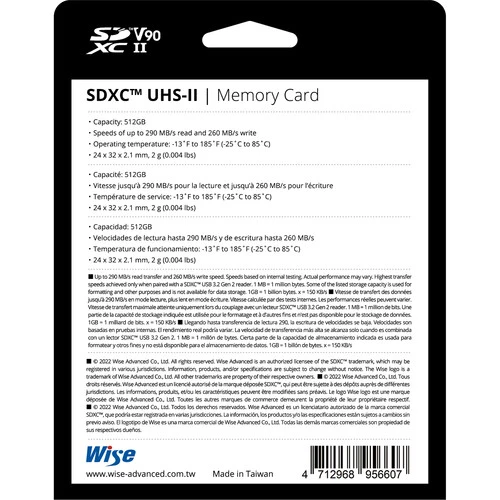 Wise Advanced 512GB SDXC UHS-II V90 Memory Card - Image 3