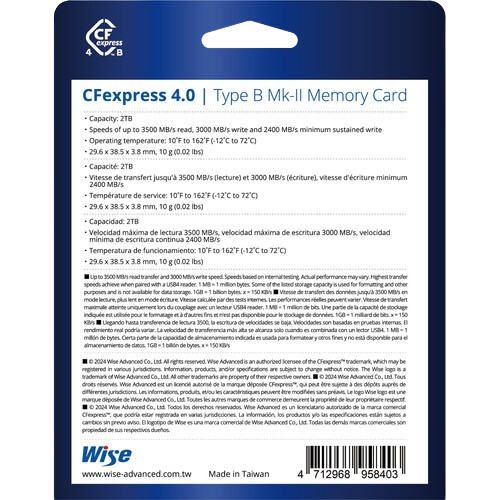 wise advanced cfexpress type b 2tb cfx4 b2048m2
